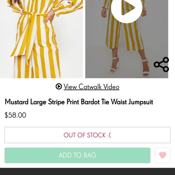 PrettyLittleThing Mustard Striped Bardot Jumpsuit - Picture 13 of 13